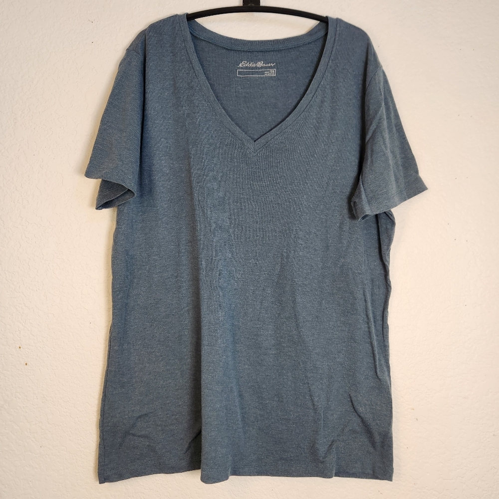Eddie Bauer Mossy Green Women's V-Neck Short Sleeve Tee,‎ Size T2XL